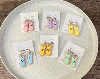 Easter Bunny Earrings Polymer Clay Earrings Rabbit Pastel Color Jewelry Handmade Sugar Cookie Bunny Earrings Dangle Pink Yellow Nickel Free