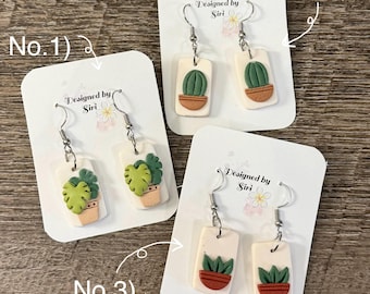 Pendientes de planta suculenta en maceta, pendientes de planta Monstera, súper ligeros, hechos a mano con alambre de acero inoxidable, regalo para amantes de las plantas.