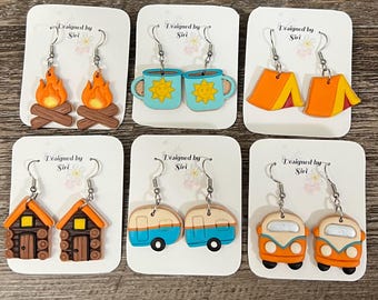 Pendientes de la colección Camping de arcilla polimérica, hechos a mano, con forma de minibús y alambres de acero inoxidable, súper ligeros.