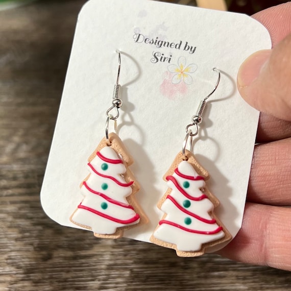 Christmas Tree Cake Earrings, Size Inch Long Dangle Sugar Cookie