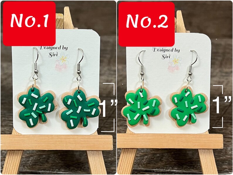 Örhängen i polymerlera, lyckobringande örhängen i grönrutigt shamrocks, kakörhängen, irländska gröna ombrehattar, muffinsörhängen bild 5
