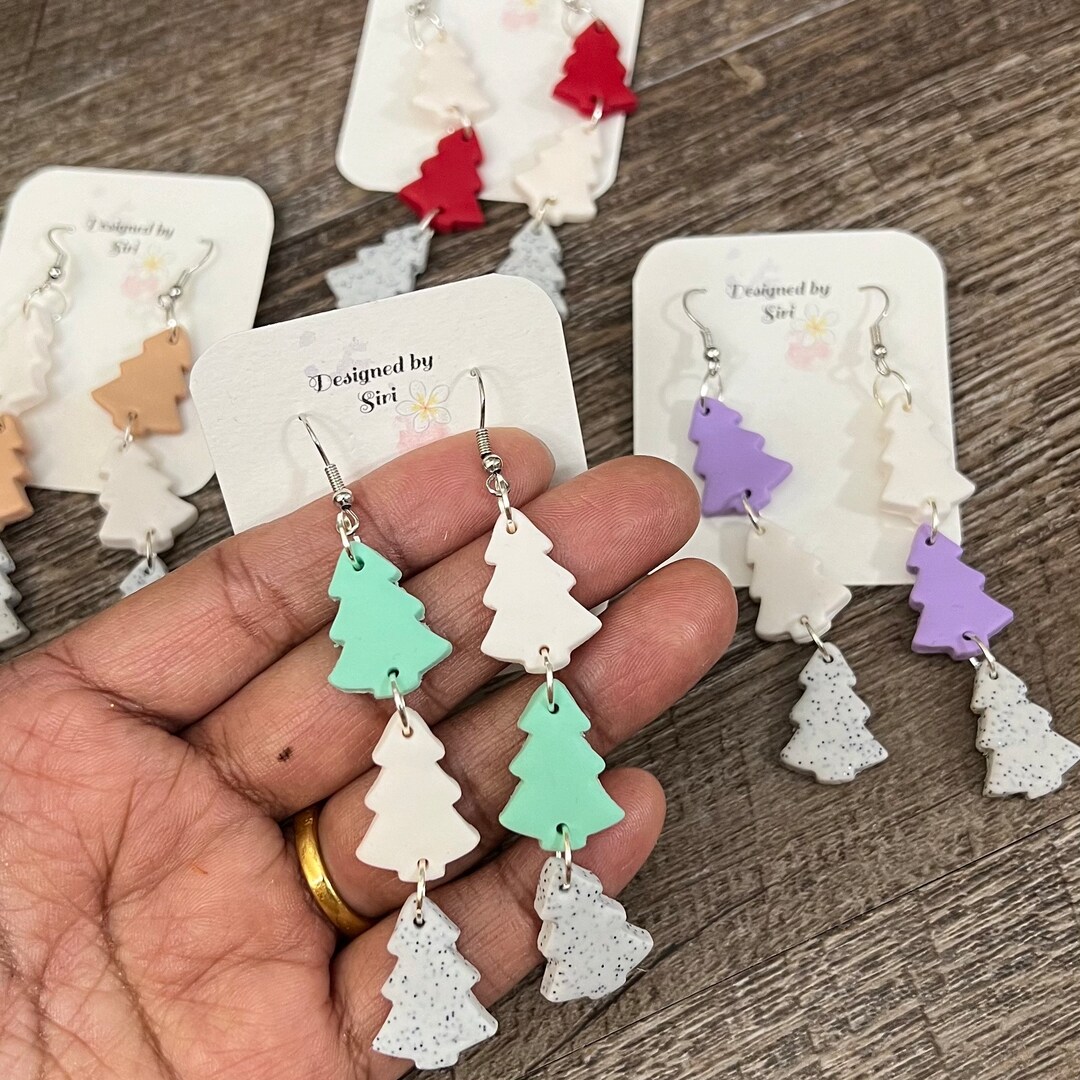 Dreifach Weihnachtsbaum Ohrringe GranitEffekt Fimo Silber Etsy.de