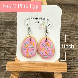 Easter Egg Basket Earrings 3D Polymer Clay Macaroon Basket Dangle Earrings,Bunny carrying Carrot Sugar Cookie Light Weight Handmade Jewelry No.11) Pink Egg