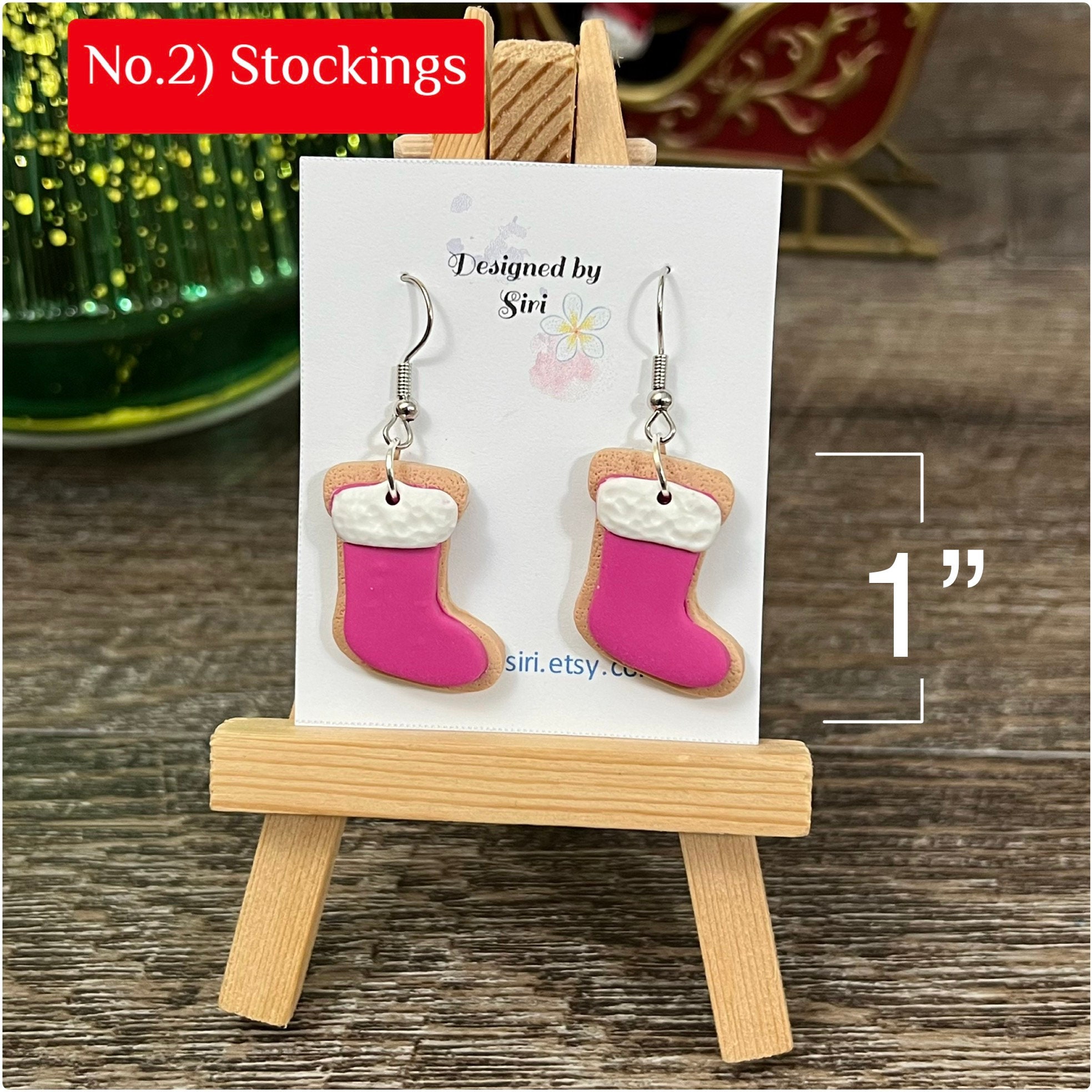 Pink Christmas Earrings, Snowman Earrings Clay, Fish Hook Wires Dangle Sugar Cookie Handmade Jewelry, Pine Tree Christmas Tree Earrings