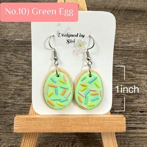 Easter Egg Basket Earrings 3D Polymer Clay Macaroon Basket Dangle Earrings,Bunny carrying Carrot Sugar Cookie Light Weight Handmade Jewelry No.10) Green Egg
