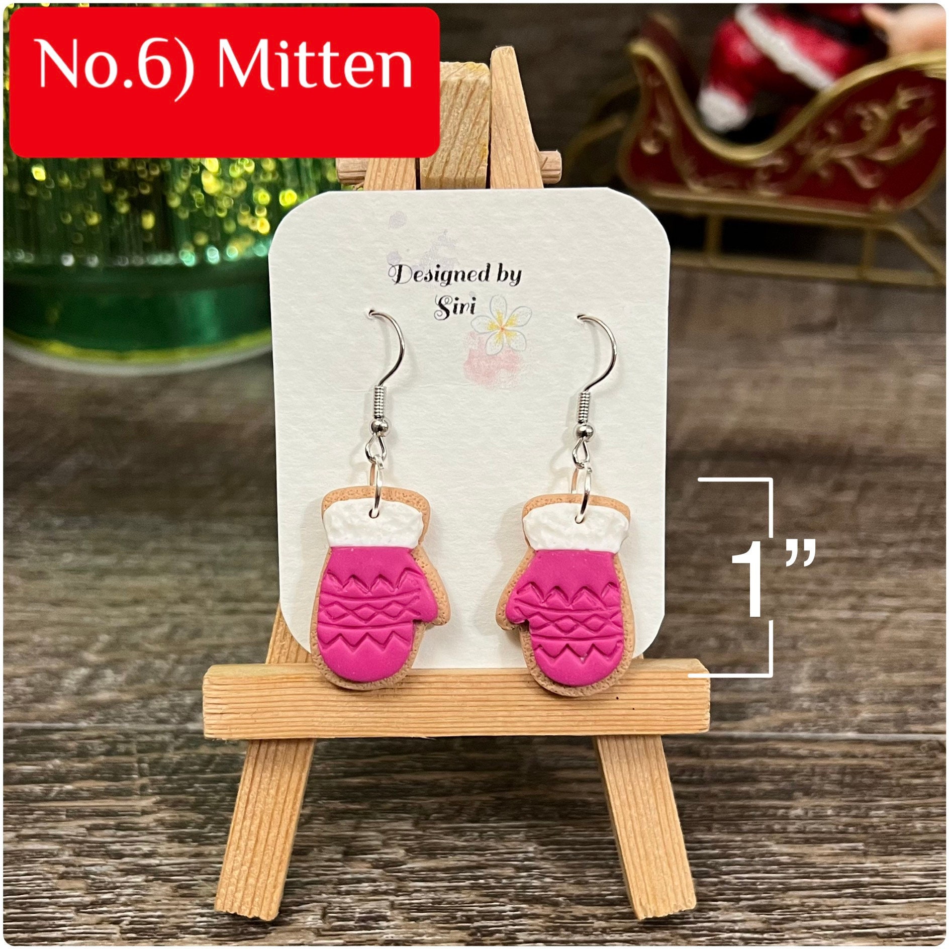 Pink Christmas Earrings, Snowman Earrings Clay, Fish Hook Wires Dangle Sugar Cookie Handmade Jewelry, Pine Tree Christmas Tree Earrings