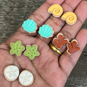 Seashell Stud Earrings,Star Fish Sugar Cookie Earrings,Beach Vibe Earrings Made of Polymer Clay Handmade Jewelry with Silver Color Stud Post