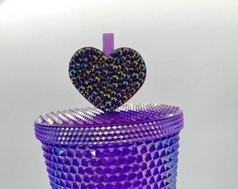 Custom Handmade Rhinestone Heart Straw Topper Bedazzled Starbucks Tumbler Bling Handmade