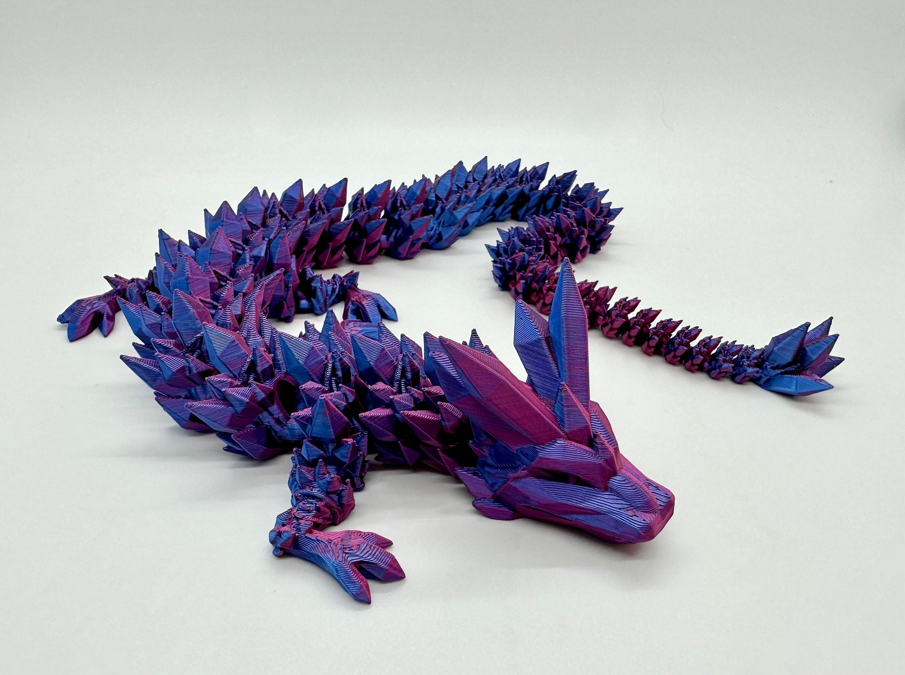3d Printed Articulated Crystal Dragon Toy (24, Blue/Light Green)