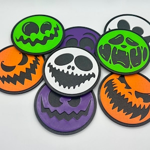 Custom 3D Printed Halloween Drink Coasters Pumpkin Goblin Skeleton