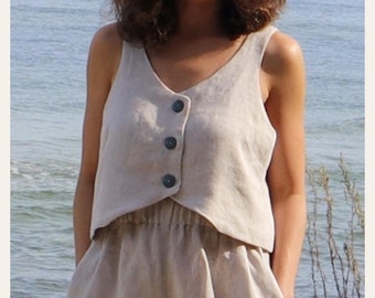 Linen Vest Sewing Pattern: Women's Buttoned V-neck Waistcoat (PDF Pattern)