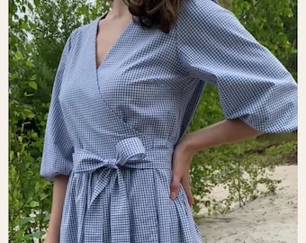 Wrap Dress Sewing: Puff Sleeve Midi Dress, V-Neck (PDF Pattern)