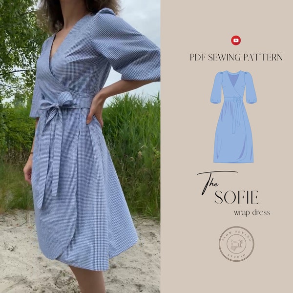 Wrap Dress | PDF Sewing Pattern | V Neck & Puff Sleeve Dress | Detailed Sewing Tutorial + Video | Digital Pattern | Overlap Wrap Dress