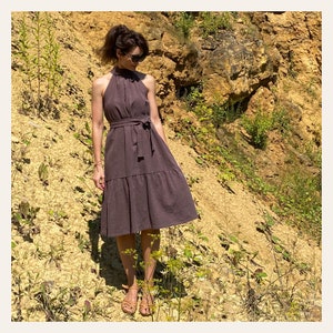 Halter Neck Midi Dress PDF Sewing Pattern with Tutorial Retro A-line Dress Pattern Summer Vintage Style Romantic Dress Pattern Tie Waist