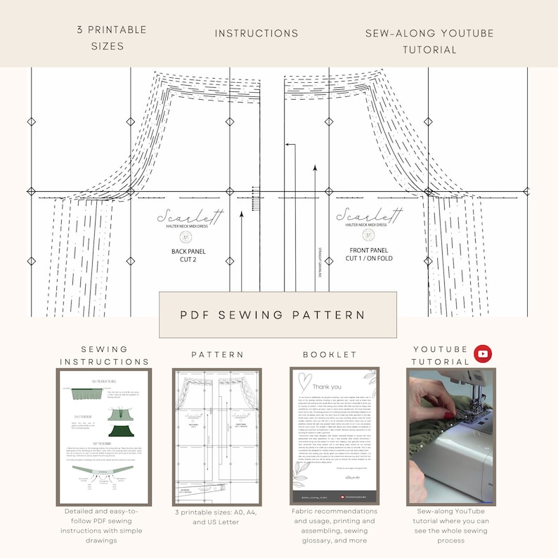 Halter Neck Midi Dress Digital Sewing Pattern Flowy Summer - Etsy