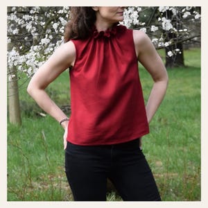 Ruffle Neck Sleeveless Top Sewing Pattern: Women&#39;s Sizes (PDF)