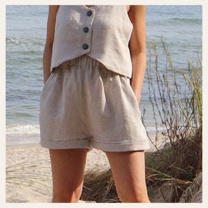DIY High Waist Shorts PDF Pattern | Easy Beginner Sewing Pattern for Women’s Summer Pants with Elastic Waist & Video Tutorial