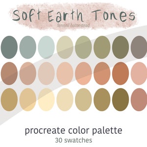 Soft Earth Tones Color Palette, Procreate iPad Swatches