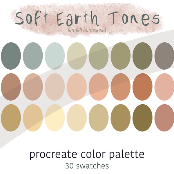 Soft Earth Tones Color Palette, Procreate iPad Swatches