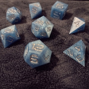 Mr. Blue Dice - Sharp DnD Dice Blue and Silver- Handmade Resin Dice Set- 8 pc Dice Set