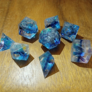 Gate Dice Set - Sharp DnD Dice- Light and Dark Blue- Handmade Resin Dice Set- 8 pc Dice Set