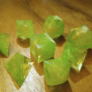 Poison Spray Dice- Sharp DnD Dice- Green and Yellow- Handmade Resin Dice Set- 8 pc Dice Set