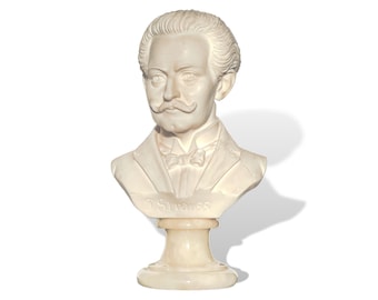 Vintage Alabaster Bust Sculpture, Plaster Bust, Composer Johann Strauss, Signed Arnaldo Giannelli, 1972