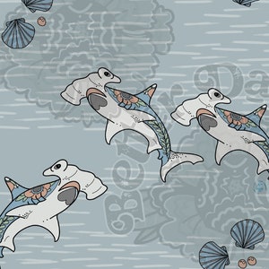 Hammerhead Shark Repeating Seamless Pattern Design | Fabric Design | Surface Pattern | Alternative Pattern | Digital