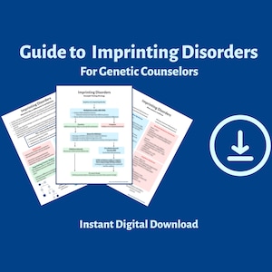 Può includere: Una guida di download digitale per consulenti genetici sui disturbi di imprinting. La guida include un diagramma di flusso e testo che spiega l'argomento. L'immagine include anche un'icona di download.