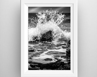 Fels in der Brandung Naturpark Maremma am Meer Toskana SchwarzWeiss Wandbild Fotokunst GalerieFotoBaldauf Limitierte Edition Fine Art Print