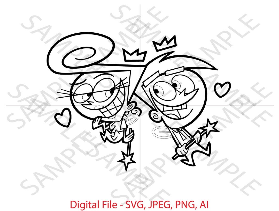 Cosmo and Wanda Outline, Fairly Odd Parents, Fairly Odd Parents SVG ...