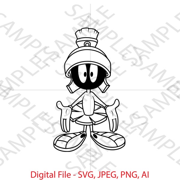 Marvin Martian Outline, looney tunes, looney tunes SVG, Marvin Martian Looney Tunes, Cartoon, Vinyl Cutting, Cricut, Custom Martian Design