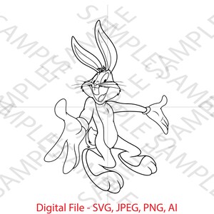 Bugs Bunny Outline, looney tunes, looney tunes SVG, Bugs Bunny Looney Tunes, Cartoon, Vinyl Cutting, Cricut, Custom Bunny Design