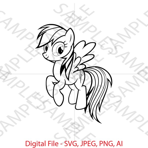 Rainbow Dash Outline, My Little Pony, My Little Pony SVG, Rainbow Dash My Little Pony, Cartoon, Cricut, Rainbow Dash Custom Design