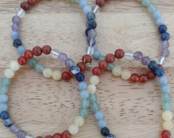 WHOLESALE CHAKRA Gemstone Bracelets ~ Clear Quartz Amethyst Sodalite Angelite Yellow Aventurine Carnelian Red Jasper