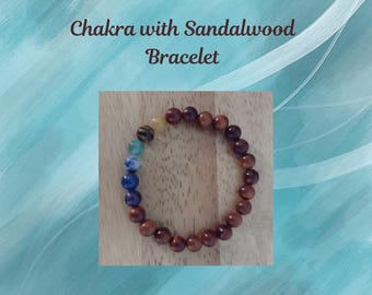 Chakra Bracelet: Sandalwood base with 7 Chakra stones