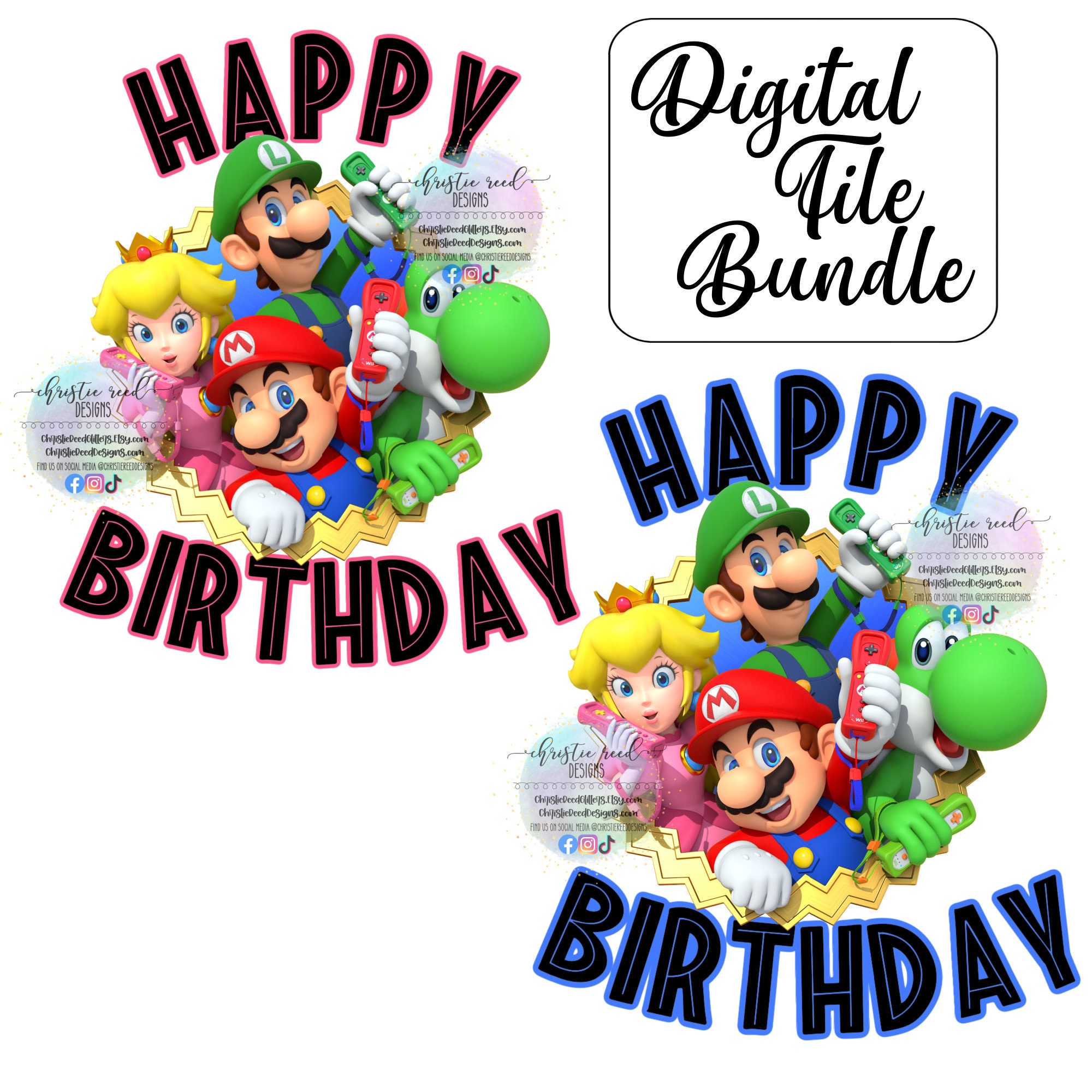 Mario Bros Inspired Happy Birthday Bundle Instant Download Digital ...