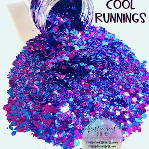 Cool Runnings Prachtige aangepaste mix van holografische en iriserende blauw-, paars- en roze kerstglitters