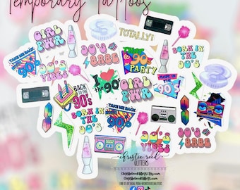 90’s Theme Party Temporary Tattoos 90’s Born in the 90’s Retro Neon Party Favor Invitation Decor Outfit 90s Retro Birthday Last Minute Gift