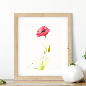 Poppy Flower Watercolor Painting, Art Print, Beautiful Wall Art