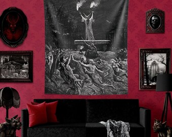 La Danse Du Sabbat Tapestry, Gustave Doré, Witches' Sabbath, Gothic Home Decor