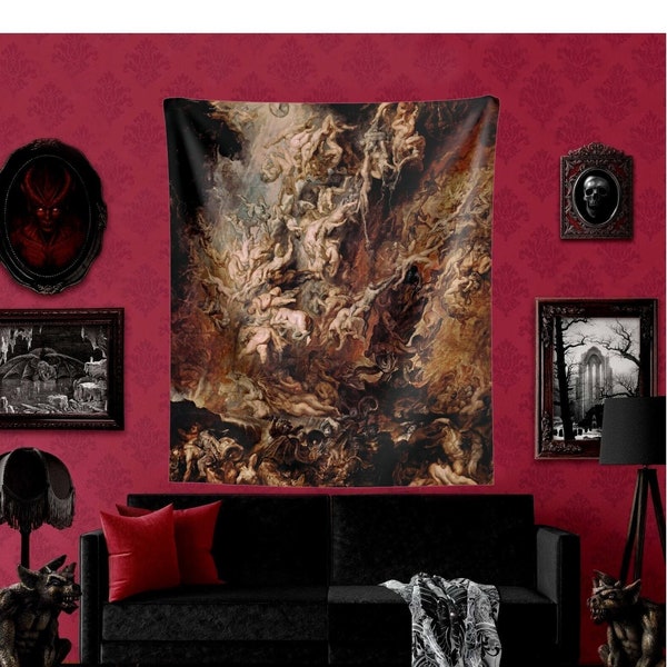 Fall of Rebel Angels Tapestry, Peter Paul Rubens Tapestry, Fallen Angel Tapestry, Gothic Home Decor, Satanic Wall Tapestry, Baroque Painting