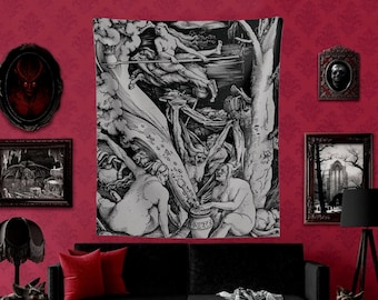 Witches Sabbath Tapestry, Witchcraft, Hans Baldung, Gothic Decor