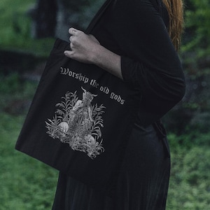 Worship the Old Gods Tote Bag, Satyr Tote Bag, Paganism Tote Bag, Horned God Tote, Pagan Tote Bag, Wicca Tote Bag, Cernunnos Tote Bag