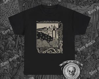Shirt middeleeuws kasteel, T-shirt La Mort D'Arthur, Aubrey Beardsley, Camelot-shirt, T-shirt Excalibur, shirt Lancelot, shirt middeleeuws fort, shirt middeleeuws fort