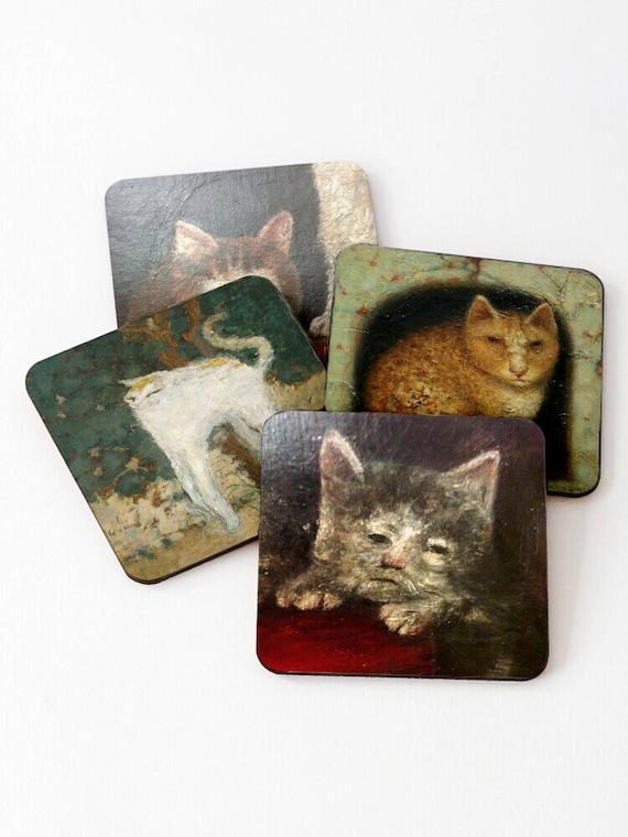 Sottobicchieri per gatti in ceramica, set da 4, decorativi e