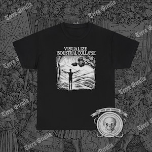 Visualiza la camiseta del colapso industrial, anarquía, lucha de clases, comed a los ricos, anticonsumismo.