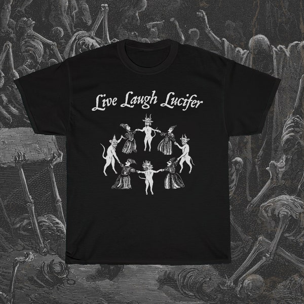 Live Laugh Lucifer T-Shirt, Witches Sabbath Shirt, Funny Witchcraft Tee, Dancing with the Devil, Satanic Tank Top, Occult Medieval Woodcut