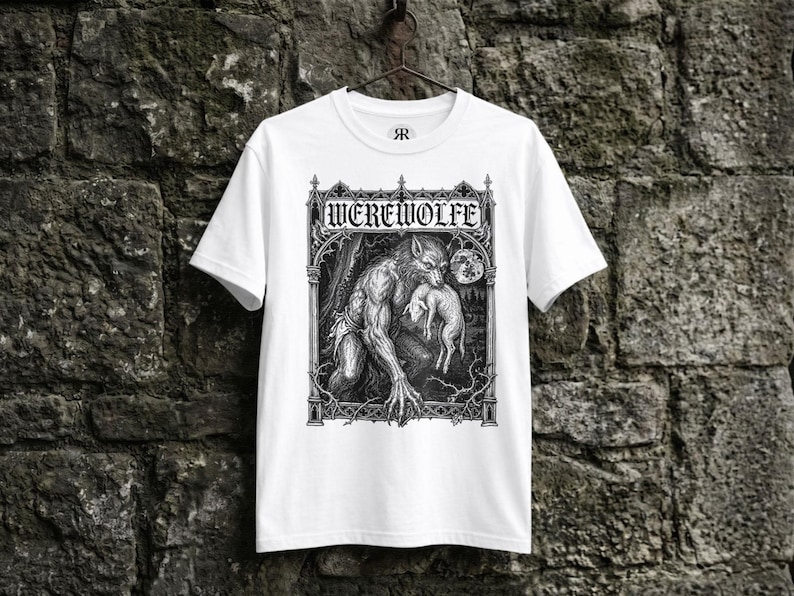 Werewolf Shirt - Wolf Man, Lycanthrope Gothic Horror Graphic Tee White