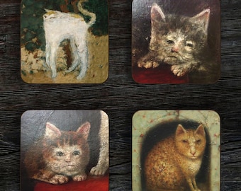 Ugly Medieval Cats Coaster Set, Middle Ages, Cat Lovers